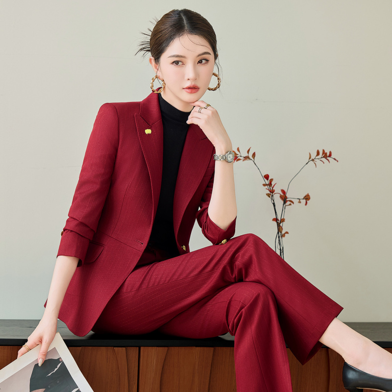 Women'S Office Formal Wear For Ladies - Red Suit Set for Women, Autumn