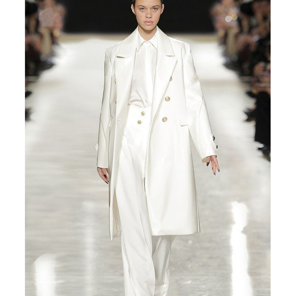 Trench Coat Formal - Luxurious Satin White Women's Double-Breasted Trench