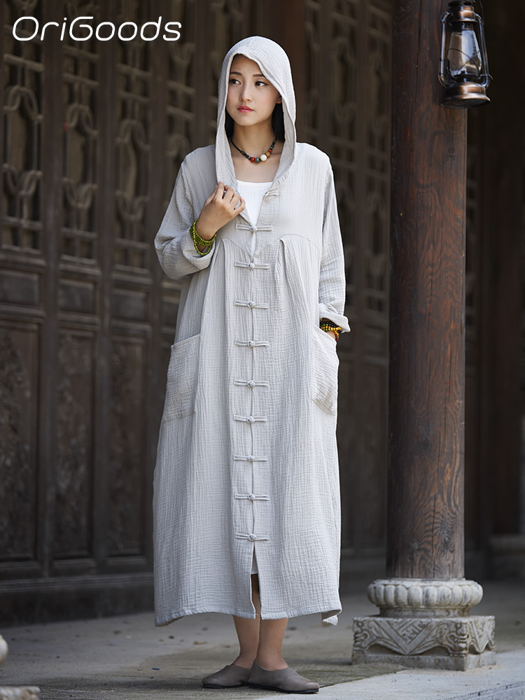 Trench Coat Formal - OriGoods Woman Hooded Long Coat Cotton