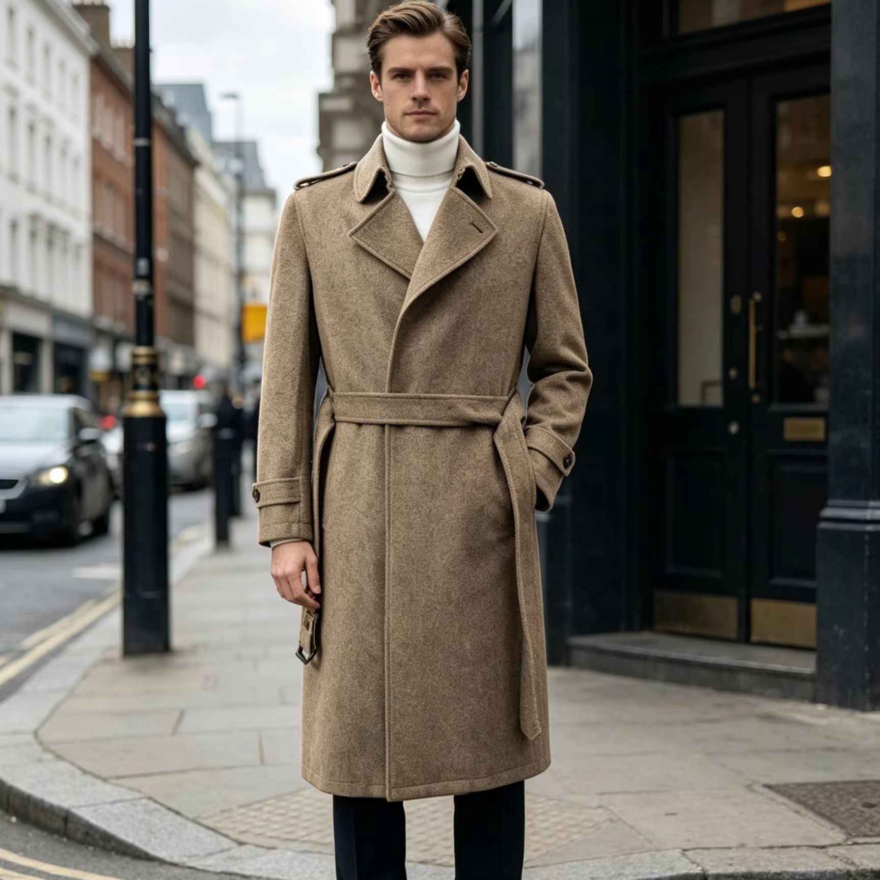 Men 100% Pure Wool Long Overco - Trench Coat Formal recension och pris