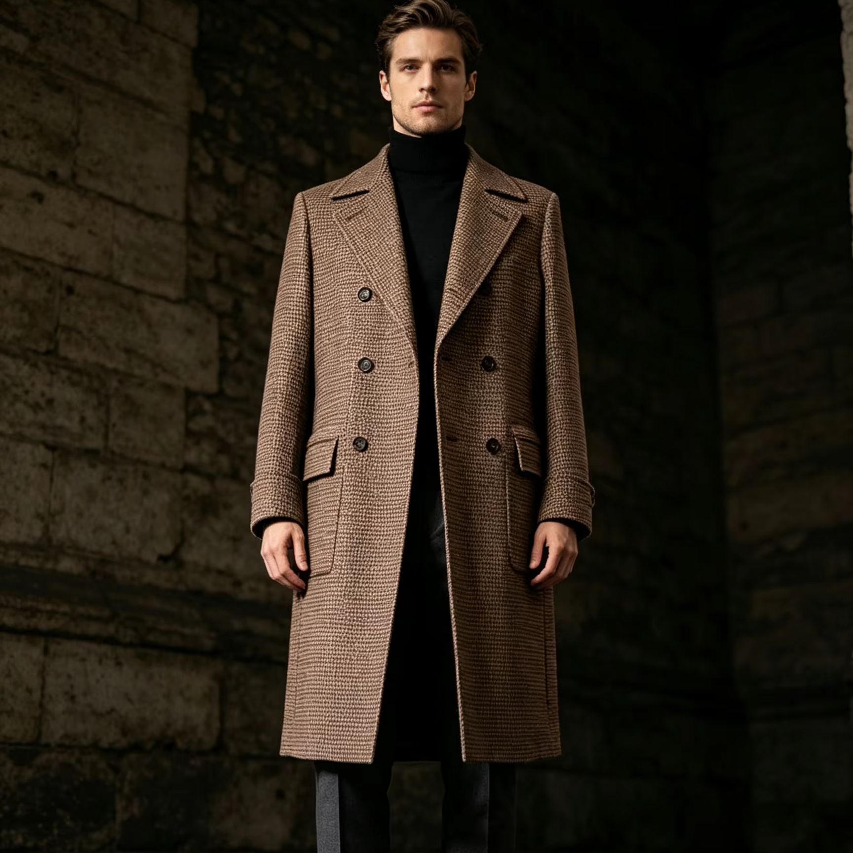 Men 100% Pure Wool Long Overco - Trench Coat Formal recension och pris