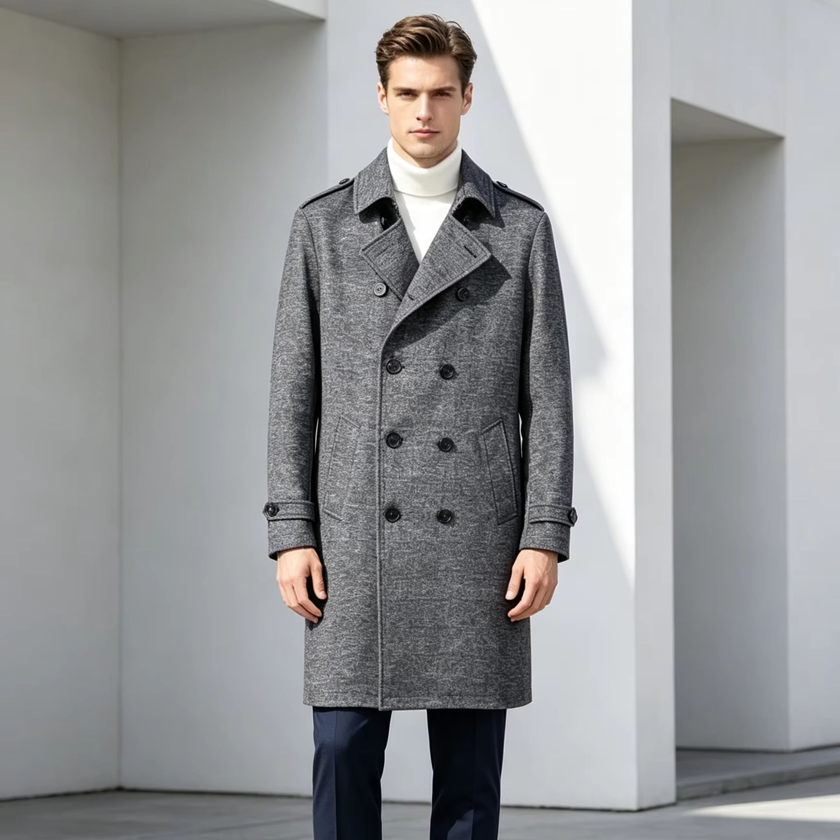 Men 100% Pure Wool Long Overco - Trench Coat Formal recension och pris