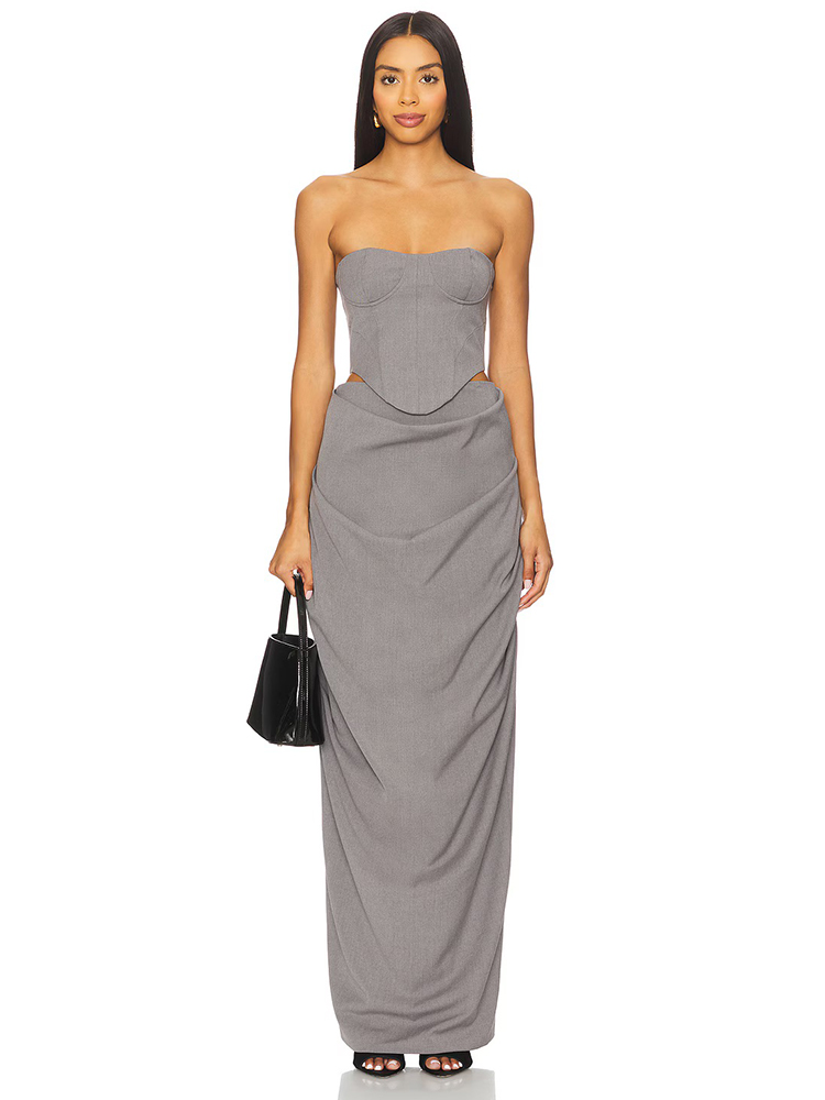 Grey Off Shoulder Corset Ruche - Shift Dress Sleeveless recension och pris