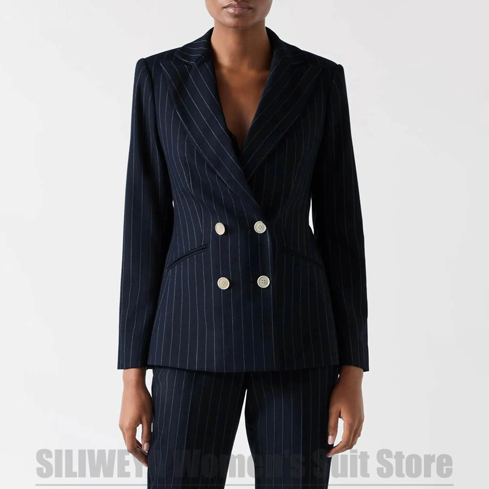 Women's Navy Blue Striped Suit - Women Formal Wear For Meeting recension och pris