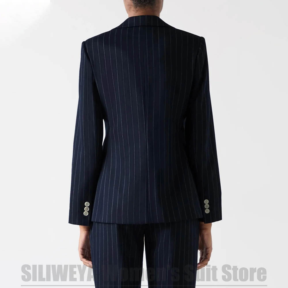 Women's Navy Blue Striped Suit - Women Formal Wear For Meeting recension och pris