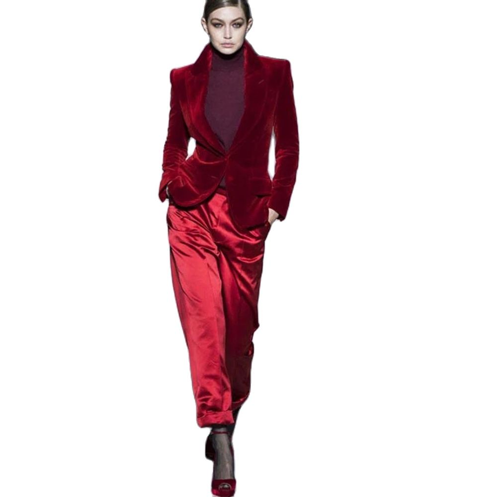 Women Pant Suits Wine Red Velv - Women'S Formal Wear Wedding recension och pris