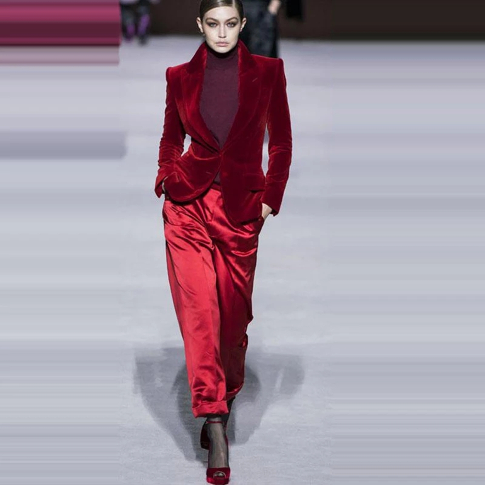 Women Pant Suits Wine Red Velv - Women'S Formal Wear Wedding recension och pris