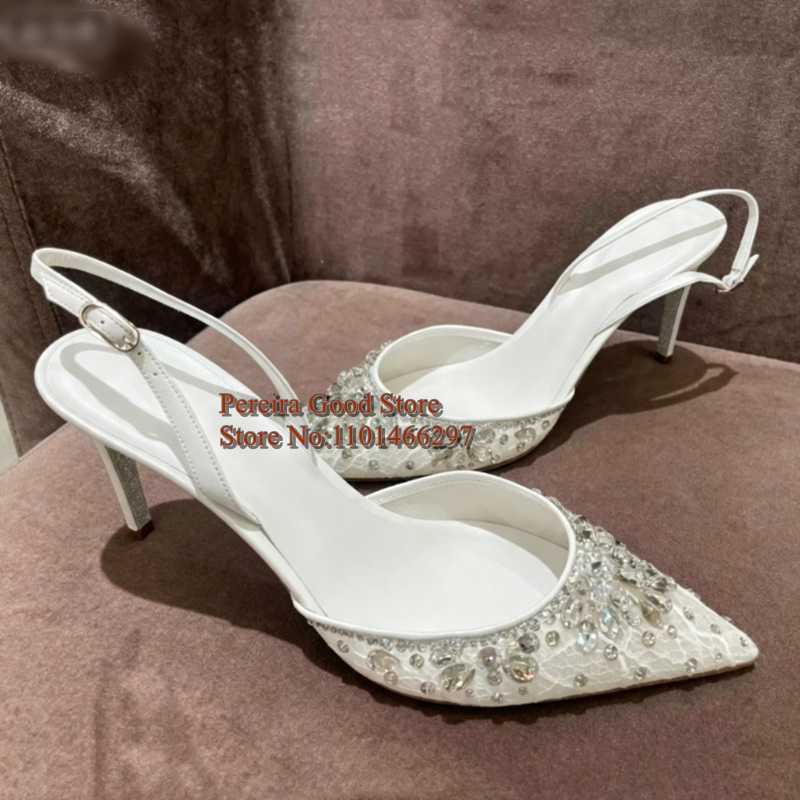 Sparkling Rhinestone White Lac - Slingback Heel Formal recension och pris