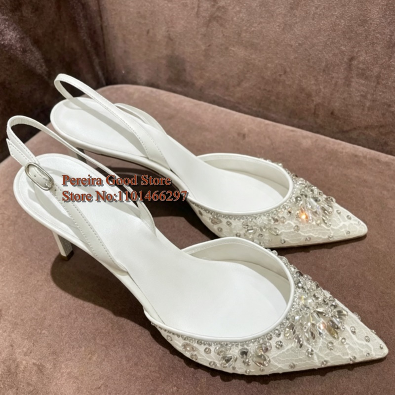 Sparkling Rhinestone White Lac - Slingback Heel Formal recension och pris