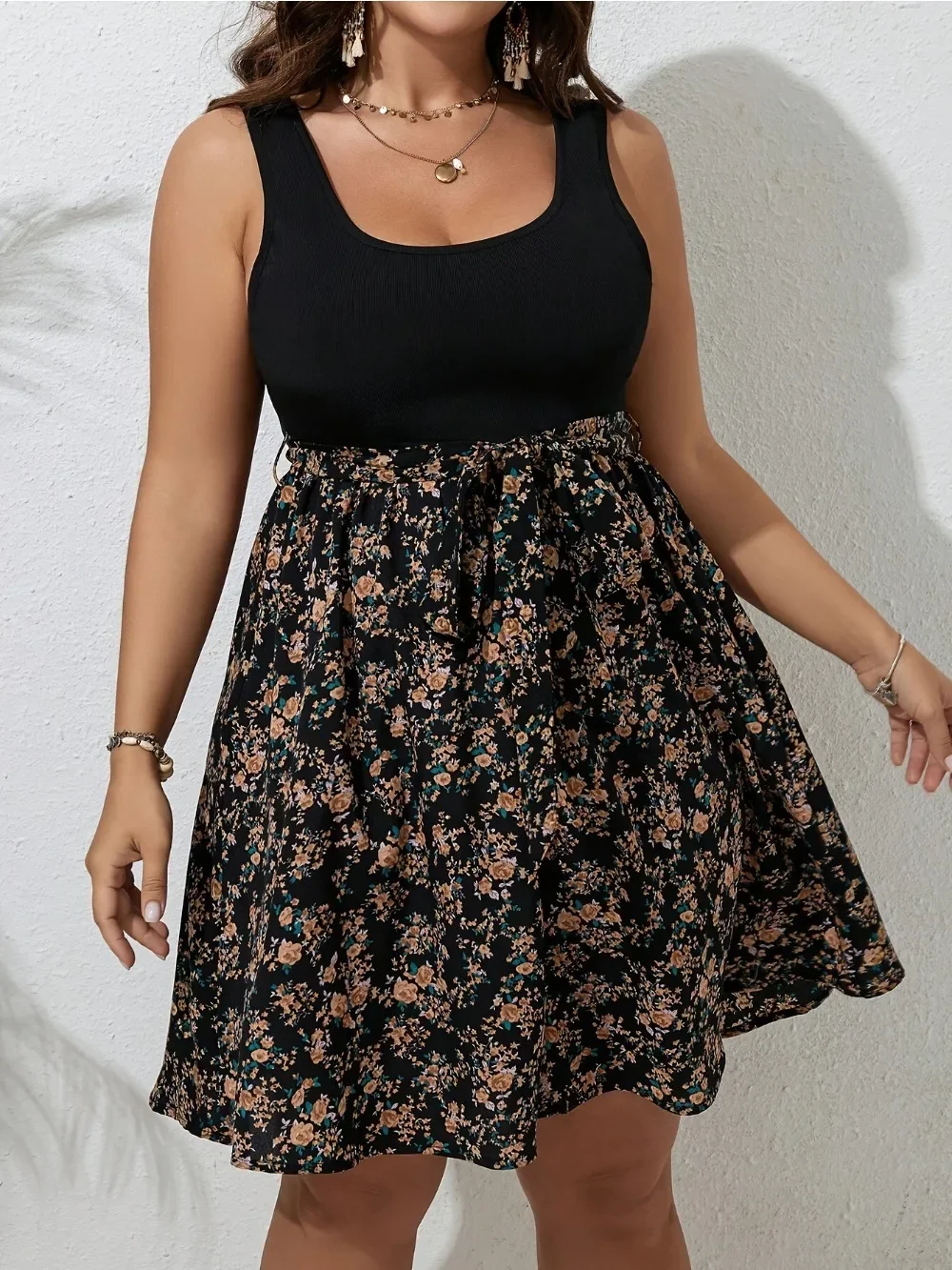 Plus Size Dress Summer Knit Fl - Shift Dress Sleeveless recension och pris