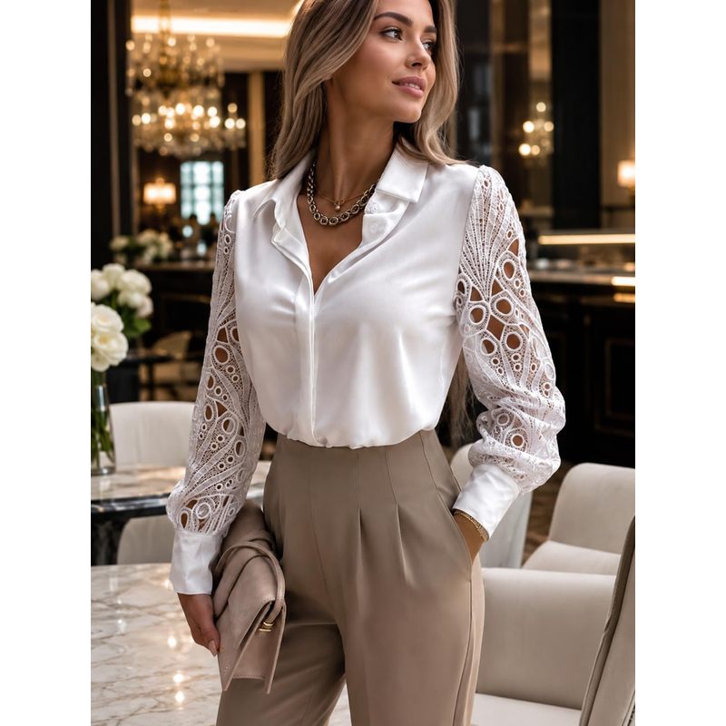 Women Button Down Satin Blouse - Women Formal Wear For Meeting recension och pris